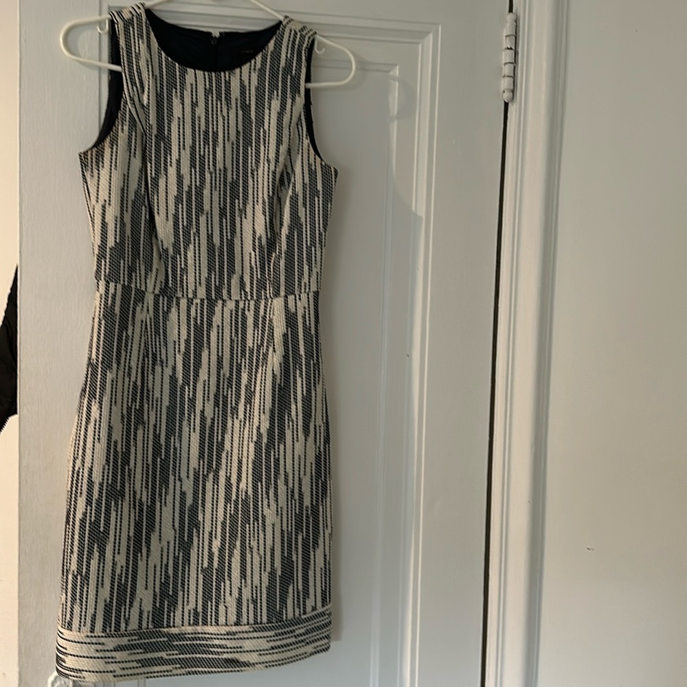 J. Crew Sleeveless Dress Fitted with Round Neck (Navy and off-white size 0